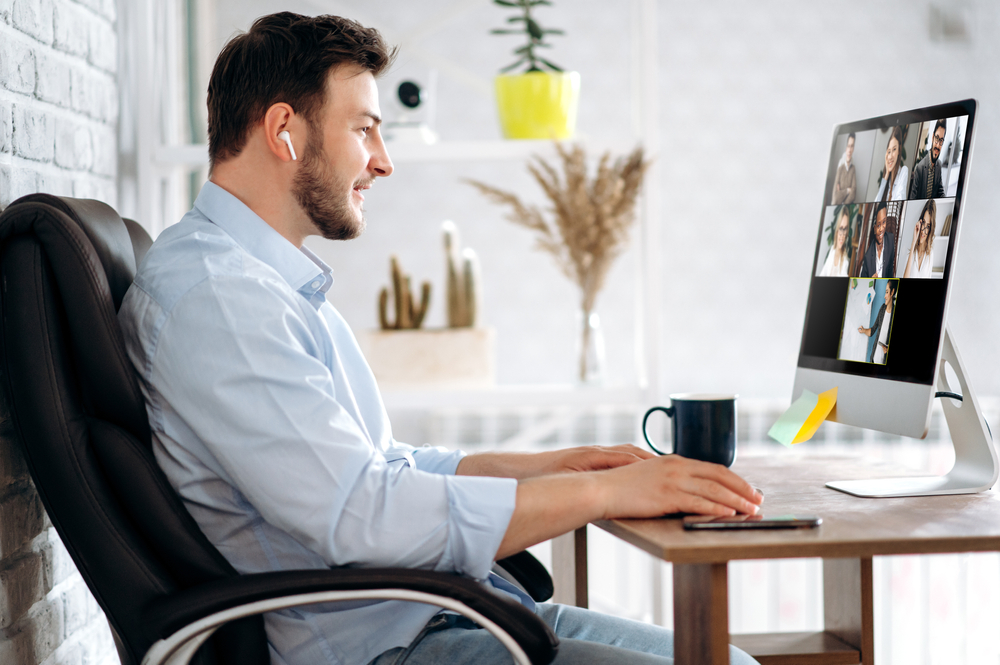 Business,Team,Working,From,Home,In,A,Video,Conference.,The